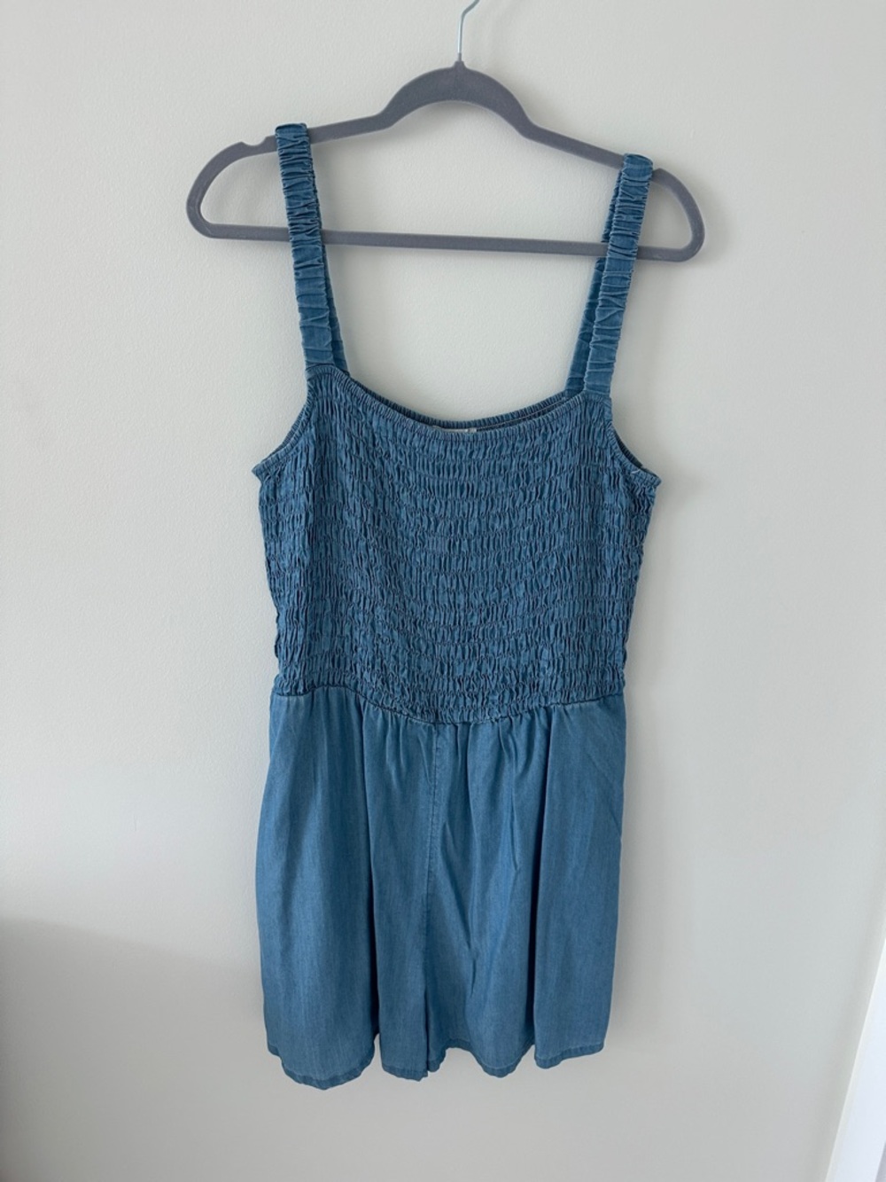Smocked Strap Jumpsuit Romper in Blue